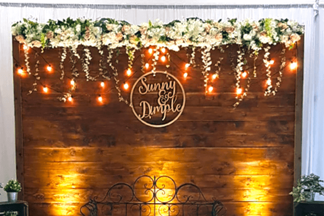wedding flower wall hoop sign