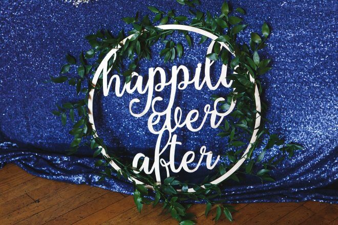 wooden happily ever after sign