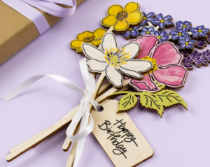UV printed wooden flowers by Daphne Rosa, production by Bespoke Laser UK